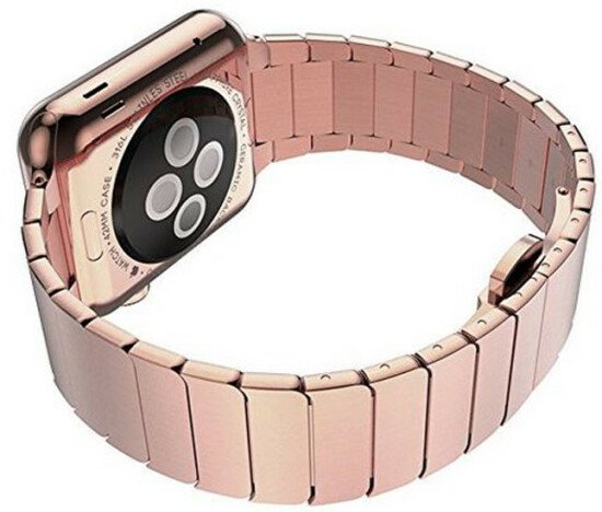 Curea iUni compatibila cu Apple Watch 1/2/3/4/5/6/7, 38mm, Link Bracelet, Otel Inoxidabil, Rose Gold