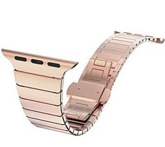 Curea iUni compatibila cu Apple Watch 1/2/3/4/5/6/7, 38mm, Link Bracelet, Otel Inoxidabil, Rose Gold