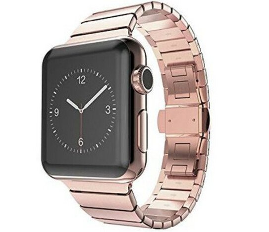 Curea iUni compatibila cu Apple Watch 1/2/3/4/5/6/7, 38mm, Link Bracelet, Otel Inoxidabil, Rose Gold